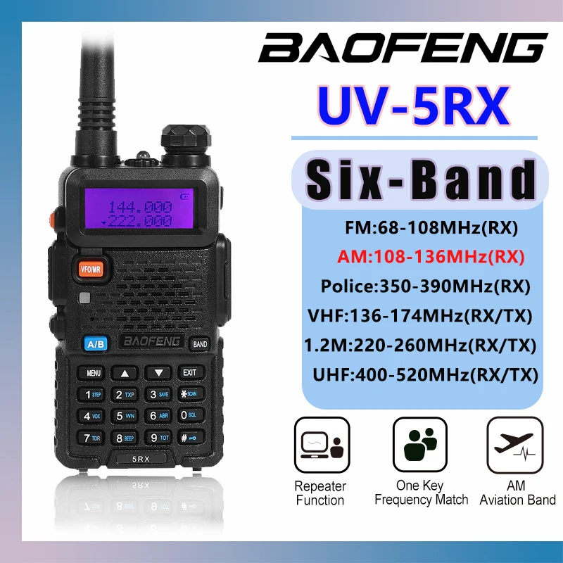 Baofeng UV-5RX, radio genggam 5W multi-band 2024-136-174/220-260/400 MHz AM aviation band DTMF repeater 128CH 520