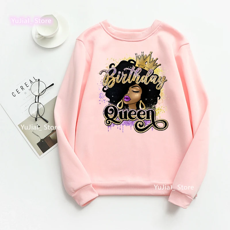 Women Black Girls Magic Melanin Hoodies Glitter Birthday Queen Crown Graphic Print Sweatshirt Winter/Spring/Autumn Clothes Tops