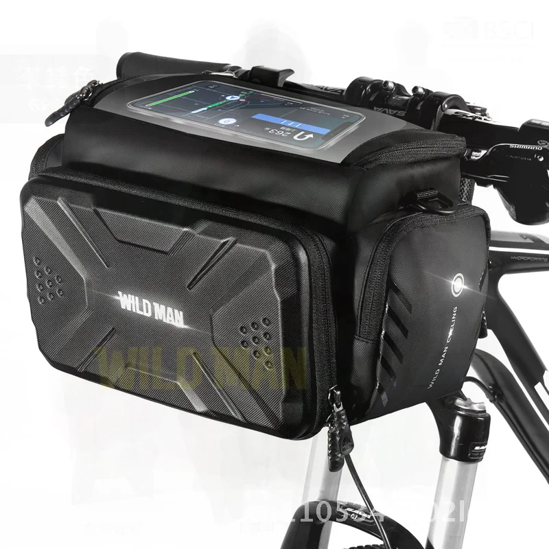 

WILD MAN Hard Shell EVA Bicycle Head Bag 4L Black PU Leather Folding Bike Camera Satchel for Electric Scooter Storage