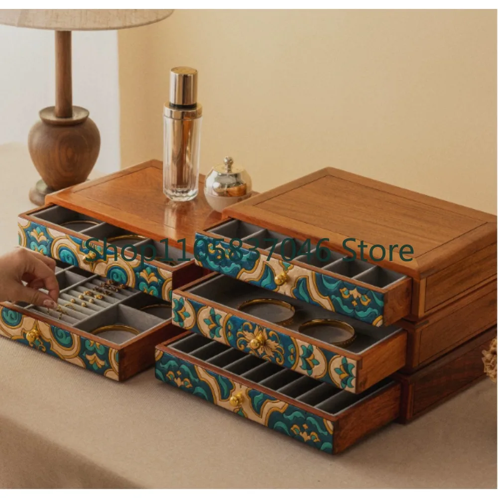 Jewelry Box Solid Wood Storage Box Multi layer Drawer Jewelry Light Luxury High end Gift Large Capacity