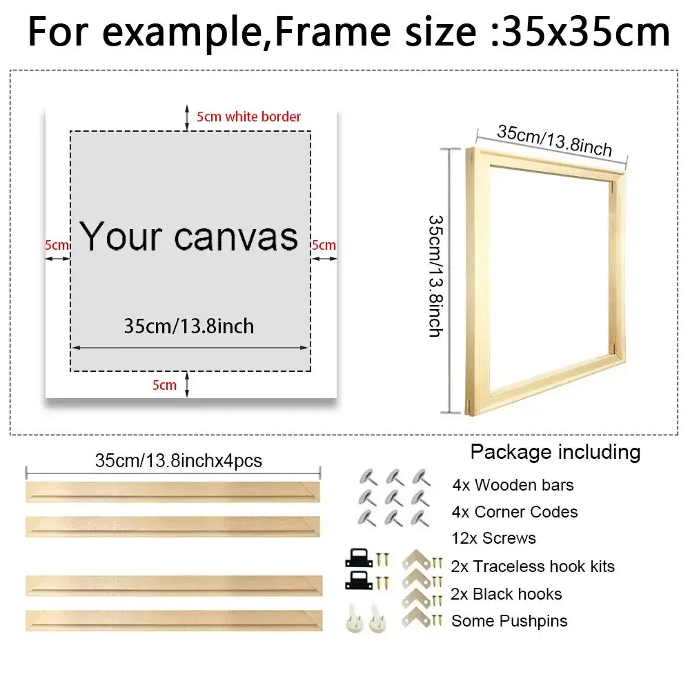 Wooden DIY Large Picture Frames Canvas Painting Frame Stretcher Bars Diamond Oil Painting Poster Wall Art Living Room Home Decor