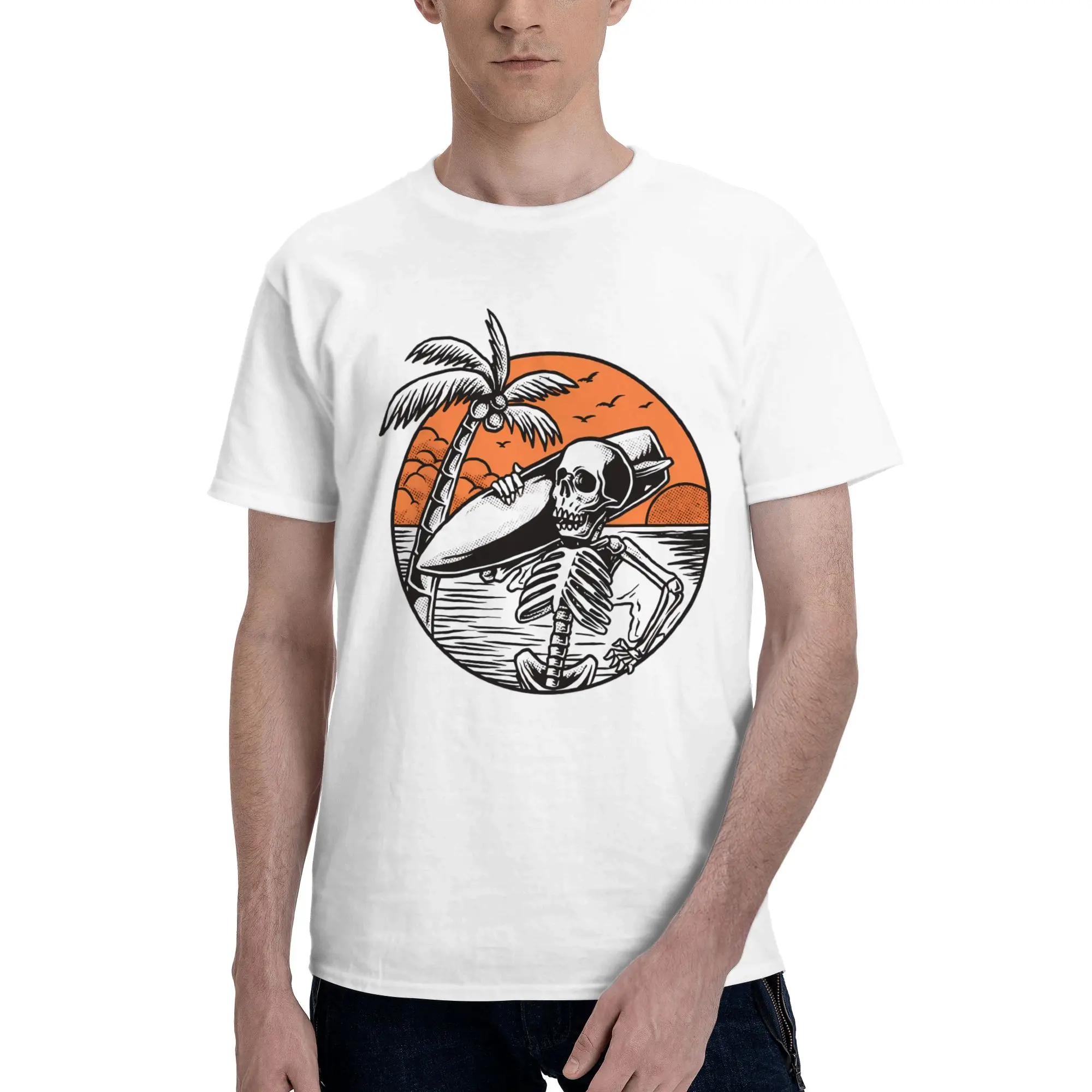 Personalized Summer Surf Skeleton Surfing Slimming Reversible T-shirt Light Minimalism Short Sleeve