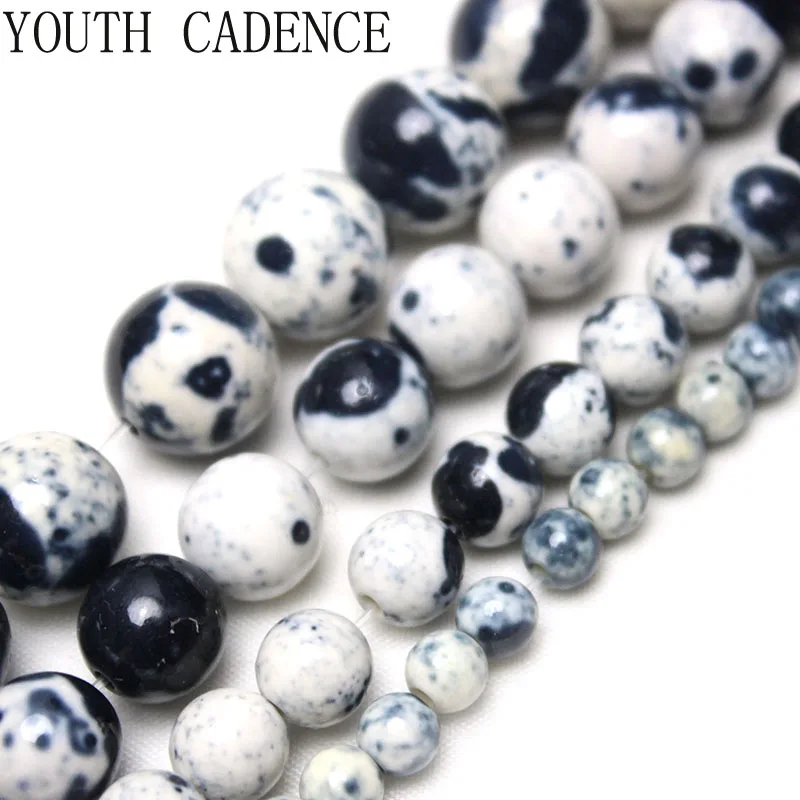 Natural White Black Rain Jaspers Stone Round Loose Spacer Beads For Jewelry Making DIY Bracelet 4/6/8/10/12mm Wholesale