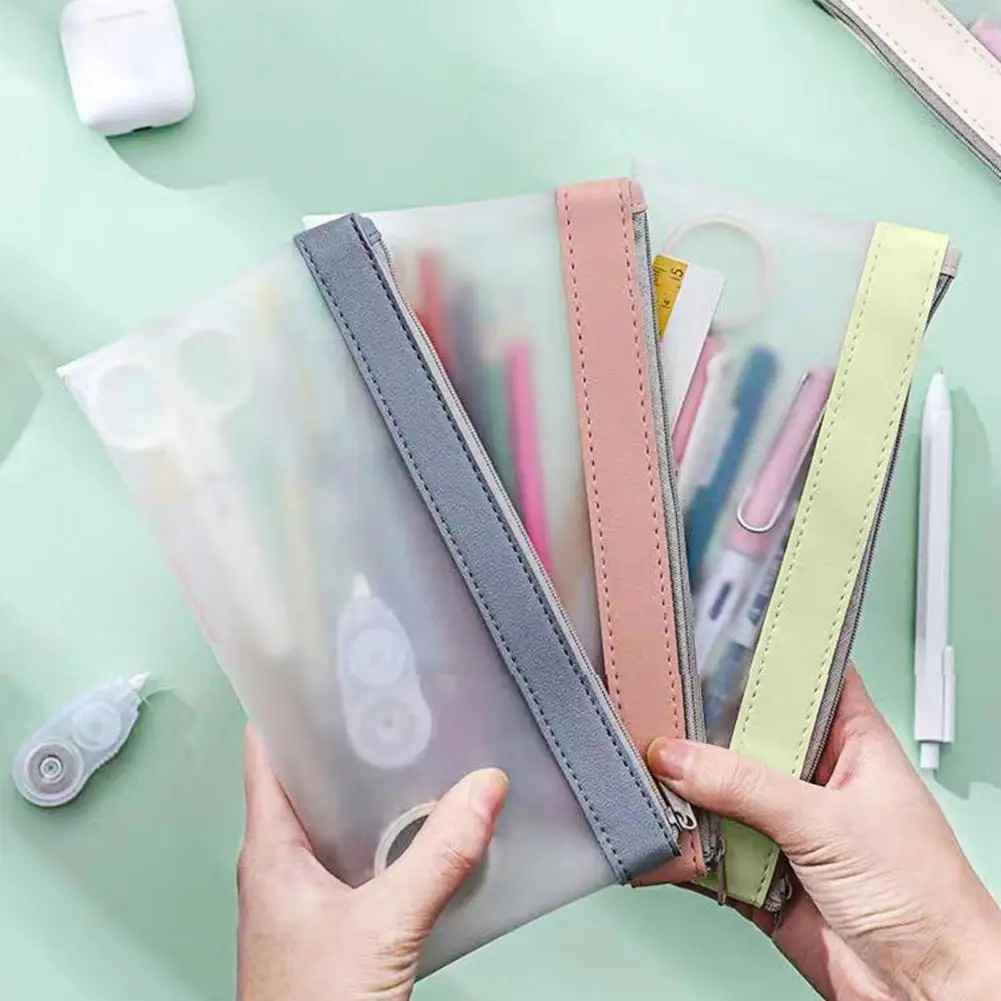 Transparent Pencil Case Set Colorful Pencil Pouch Transparent Frosted Textures Pencil Case Set with Zipper for Pens for School