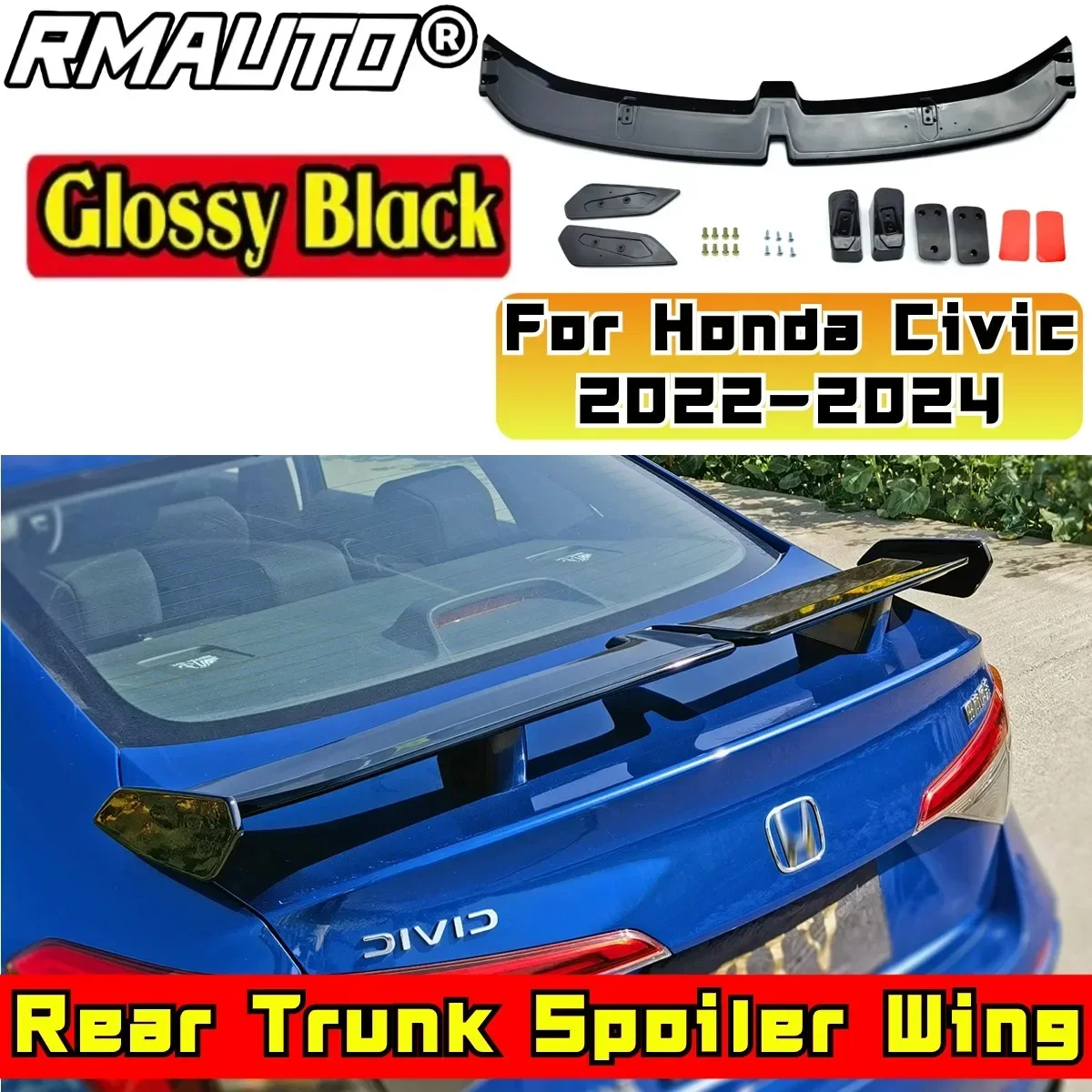 Car Rear Trunk Spoiler Body Kit ABS Plastic Car Rear Spoiler Wing For Honda Civic 11th Sedan 2022 2023 2024 Car Accessories