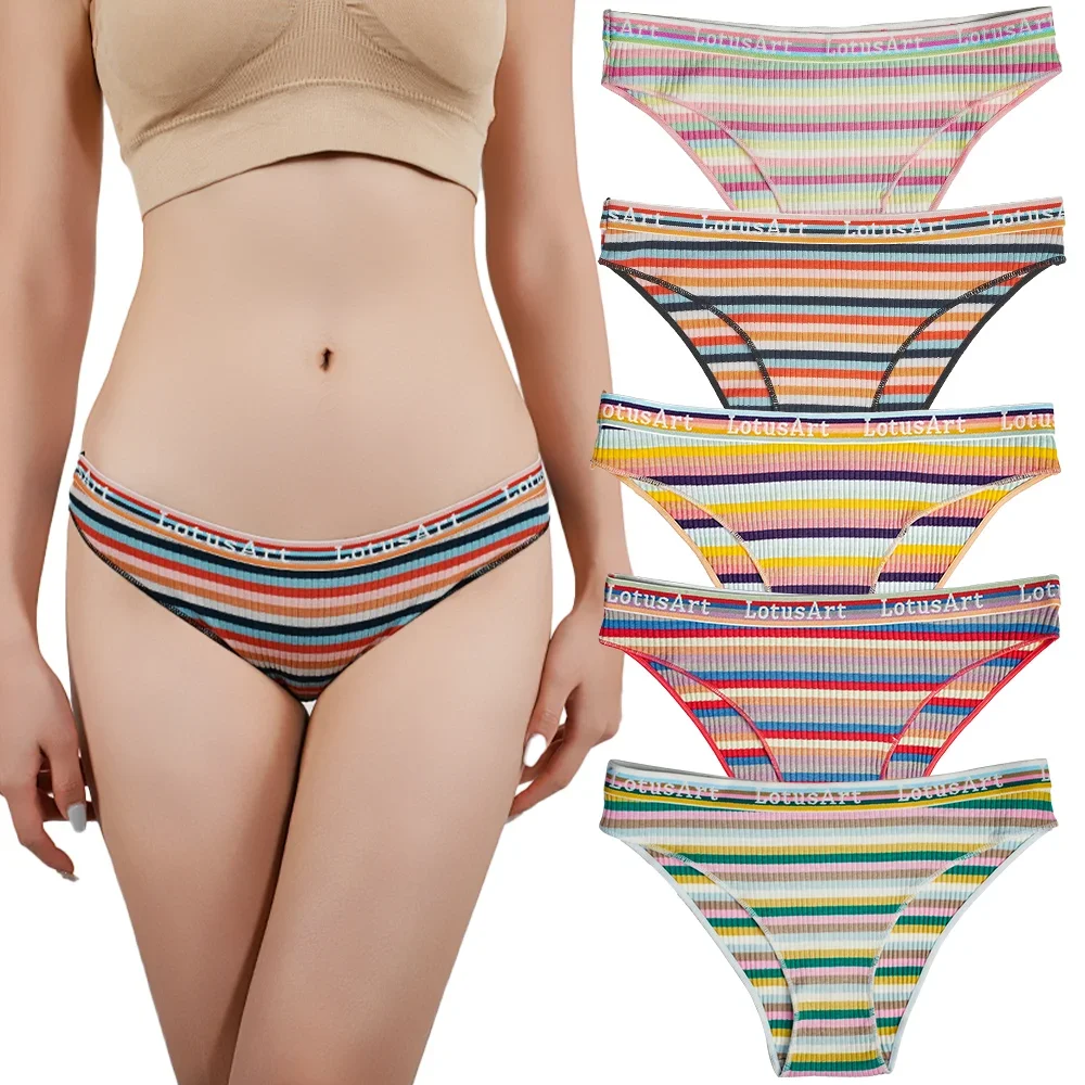 1Pcs Sexy Women\'s Thong Panties Cotton Striped Woman Briefs Female Plus Size Low Waist Underwear Bikini Underpants Panty