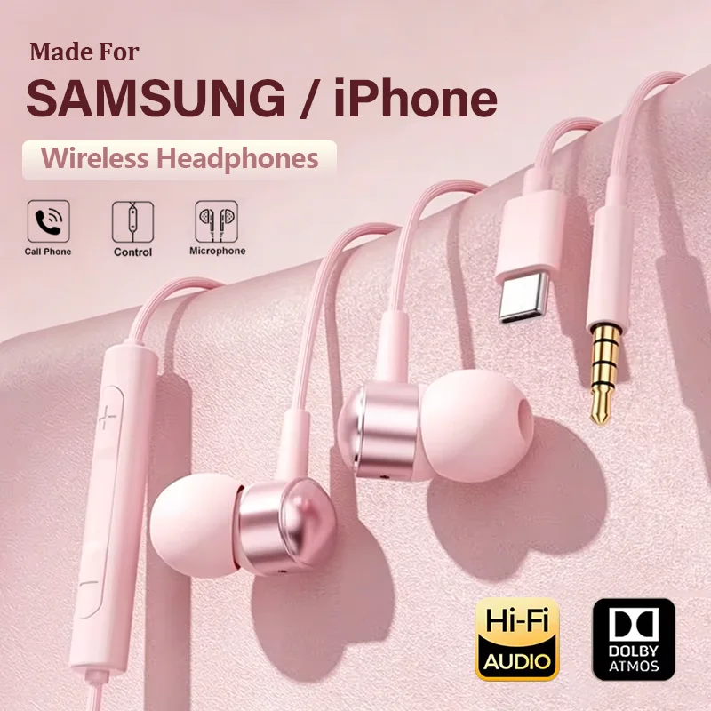 USB C Наушники Hi-Fi Бас Стерео Регулировка громкости Микрофон Тип C 3,5 мм Проводные наушники для Galaxy S25 S24 S23 Ultra iPhone 16 15 Pro Max