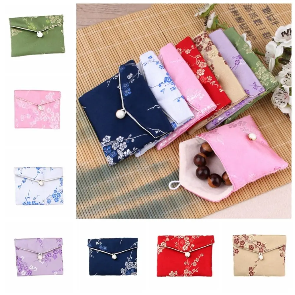 

Smooth Satin Jewelery Bag Embroidered Floral Wallet Buckle Container Jewelery Storage Bag Children