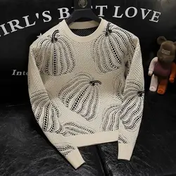 American Vintage New Sweaters Autumn Winter Men's O-Neck Jacquard Weave Fashion Casual Loose Long Sleeve Pullovers Knitted Tops