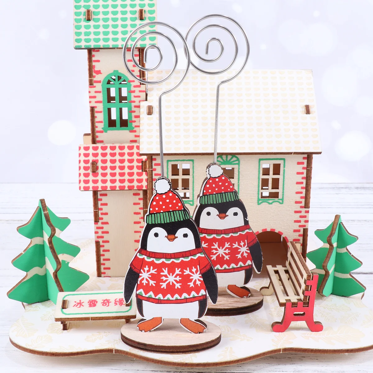 

4 Pcs Xmas Party Note Clip Desktop Photo Christmas Holder Wooden Message Folder