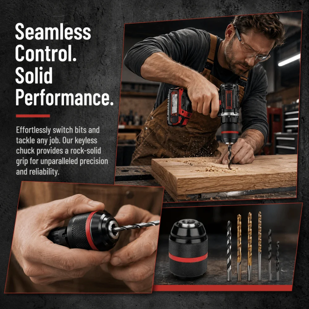 1/2-20UNF Mount Keyless Drill Chuck Keyless Design Self-Tightening Mechanism Hand Drill Chuck All-Metal Construction