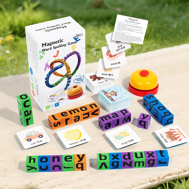 4 Players Children Magnetic Spelling Word Cube Kids Game Learning Education English Writing Teaching Aids Alphabet Wooden Toys Competitive Game