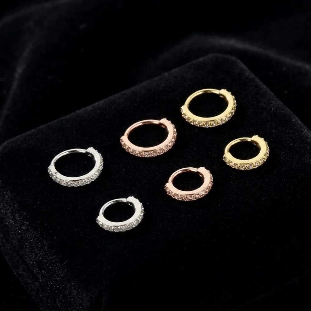 Punk Round Cubic Zircon Nose Ring Hypoallergenic Nose Septum Cartilage Helix Piercing Earring Copper Europe and America