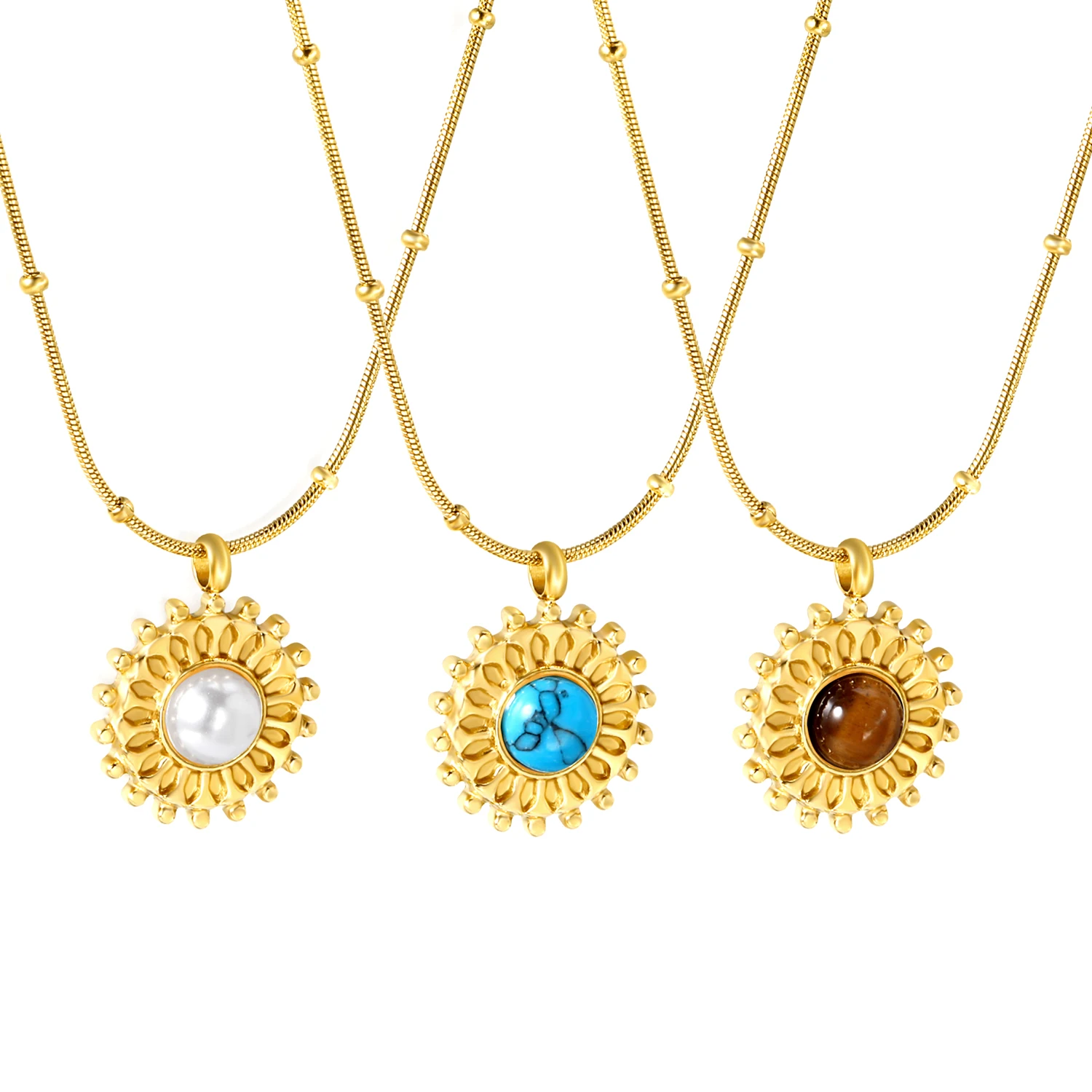 LUXUKISSKIDS Gold Plated Weave Chain Necklace Bracelets Set Fashion Round Stone Jewelry Sets for Woman Wedding Party Accesories