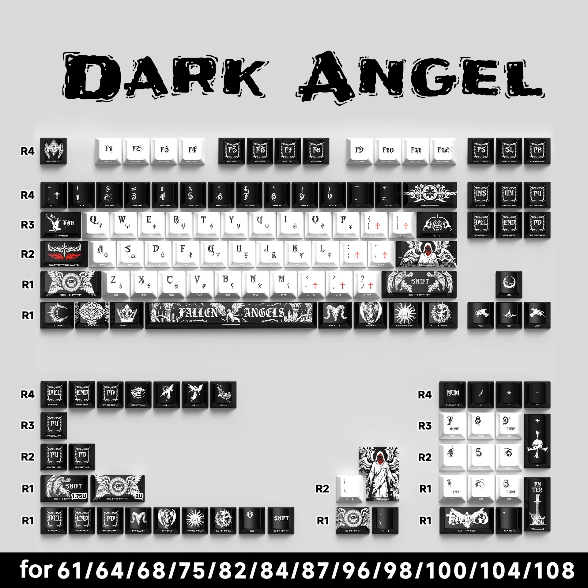 maimooo-フォールンエンジェルキーキャップ-チェリープロファイル-129キー-サイド刻印-pbt-カスタム-ダークエステティック-メカニカルキーボード-ロシア語キーキャップ