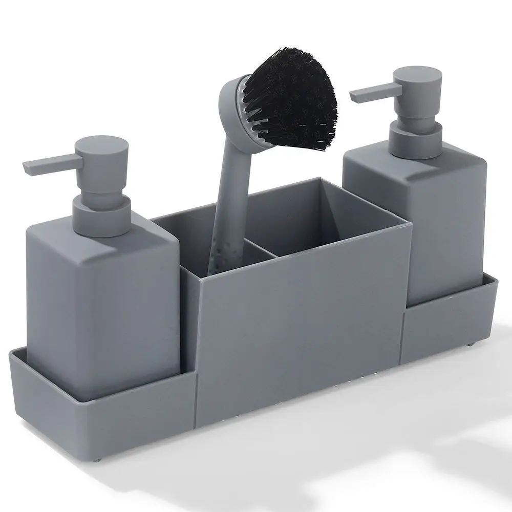 4pcs/set Kitchen Soap Dispenser with Sponge Holder Set for Sink Caddy, Hand Soap and Dish Soap Dispenser with Brush