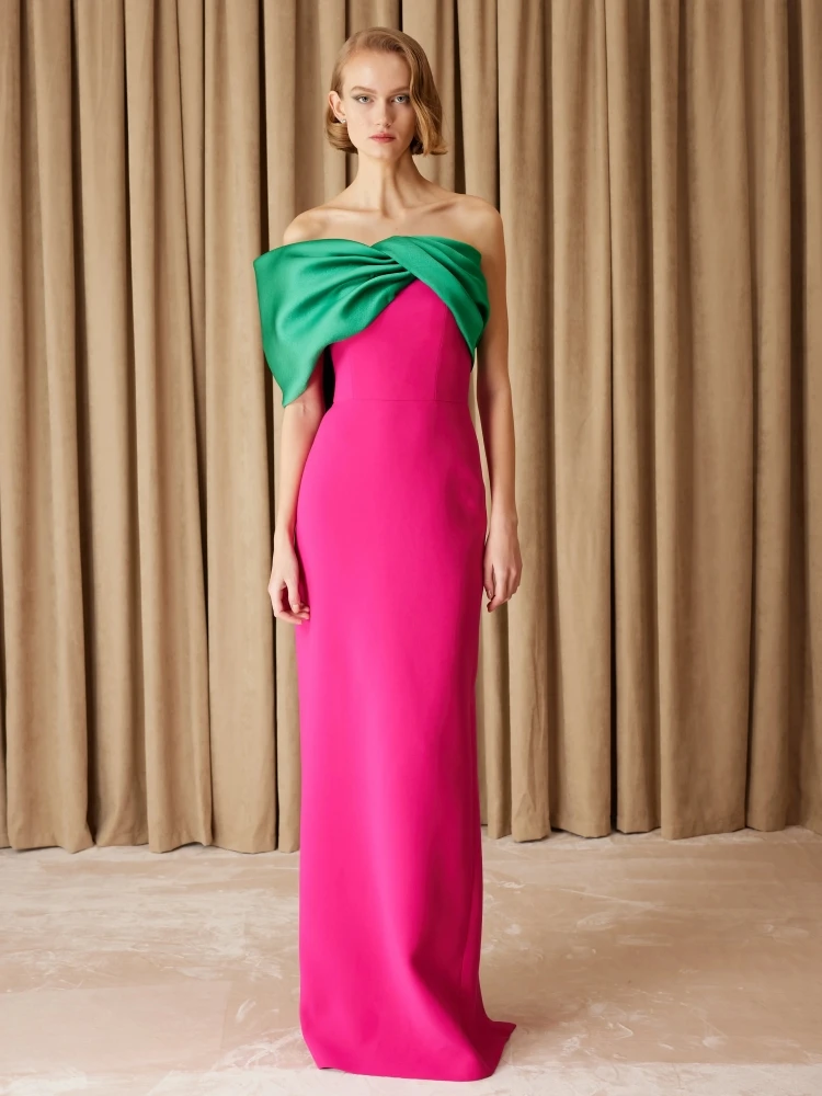 Sexy One Shoulder Patchwork Folds Long Dress Women Colorblock Ruched Design Bodycon Dresses Evening Party Gowns