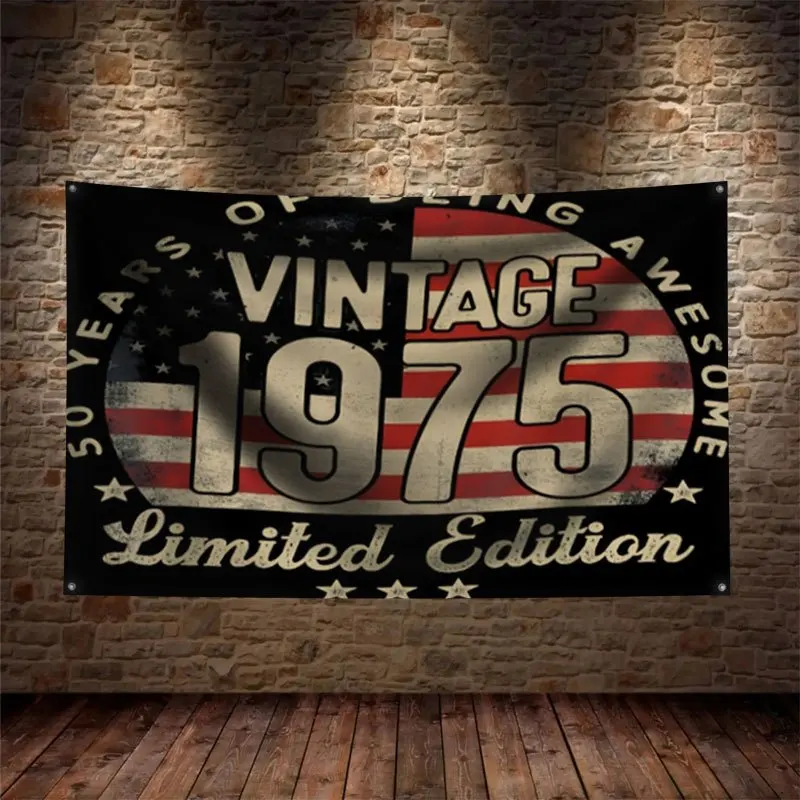 Retro Americana Wall Banner Flag Tapestry 50 Years Vintage 1975 Limited Edition Nautical Home Decor Gift 60x90cm