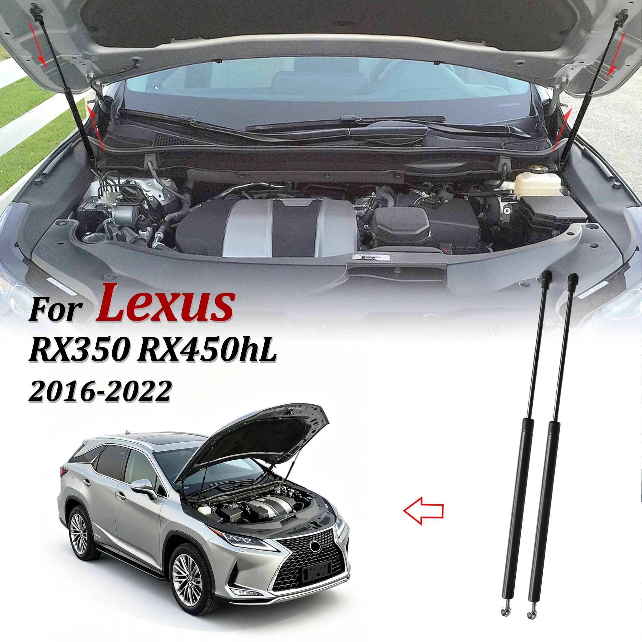 2pcs For Lexus RX350 RX450hL 2016-2022 Front Hood Gas Spring Struts Car Bonnet Shocks Hydraulic Lift Supports Car Accessories