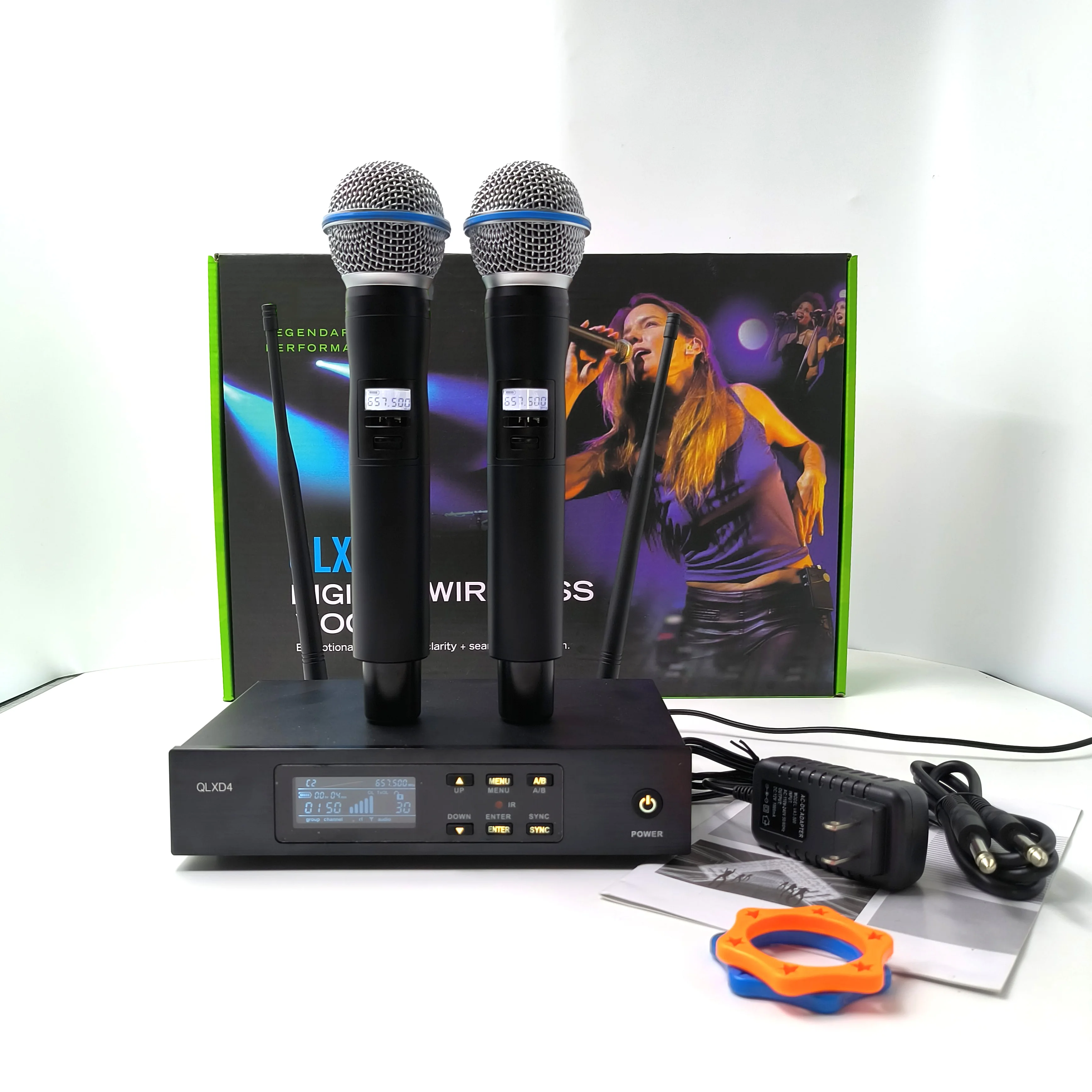 QLXD4 Professional U-segment Wireless Microphone Two Channels Home Karaoke School Broadcasting