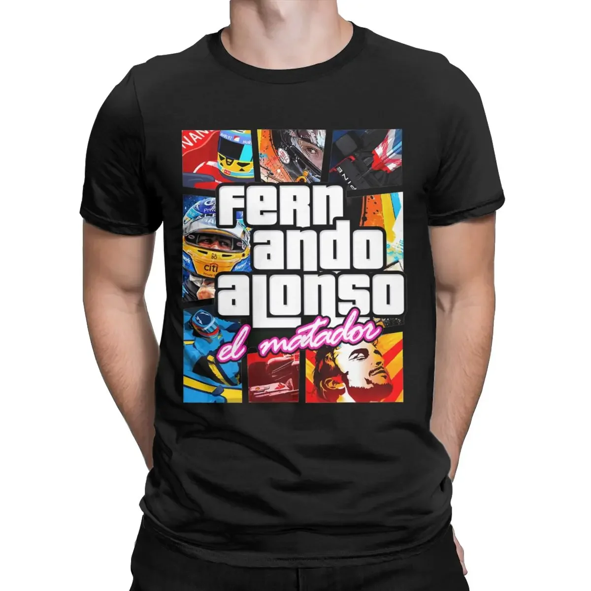 تي شيرت بأكمام قصيرة برقبة دائرية للرجال ، تي شيرت ممتع لسيارات السباق ، قمم حفلات قطنية ، دييجو ألونسو 14 ، هراجاكو #1