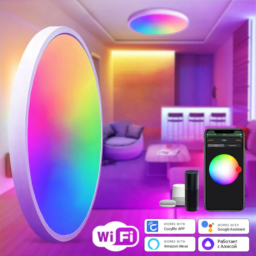 Smart WiFi LED Ceiling Lights Indoor Lighting Round Dimmable Ceiling Lamp Cozylife APP Control Works with Alexa Google Home