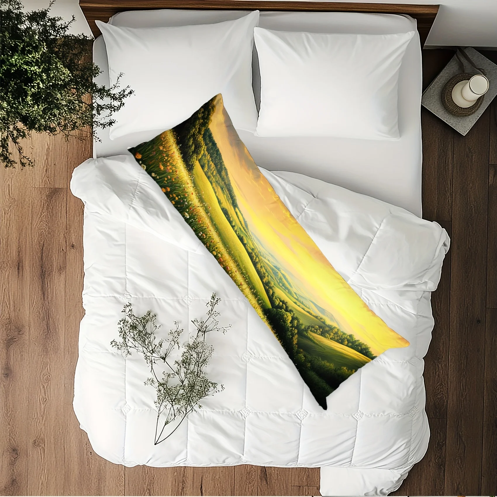 1pc Summer Sunset Meadow Landscape Body Pillow Cover - Soft and Comfortable 50.8cm X 137.16cm Decorative Bed Pillowcase with Nat