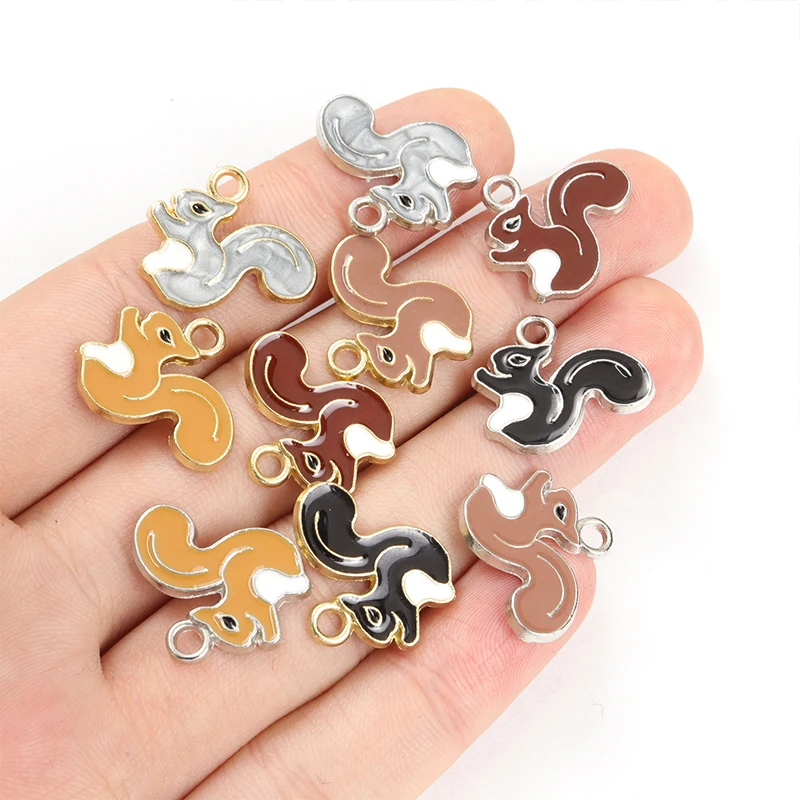 10pcs 5 Colors Cute Squirrel Enamel Charms Fashion Necklace Earrings Keychain Making Animal Styling Drip Oil Alloy Pendants