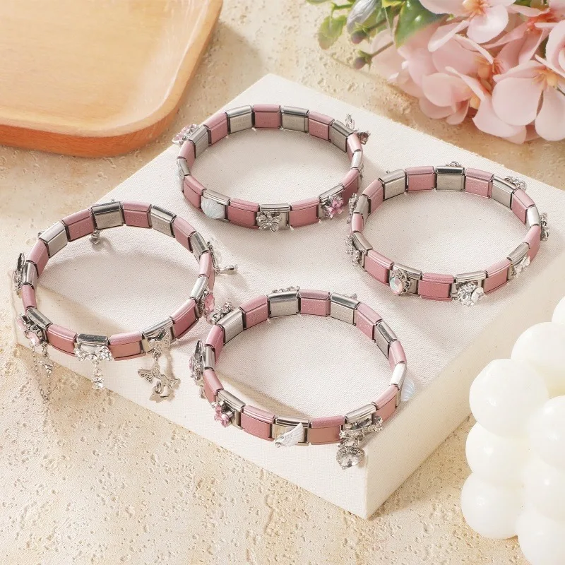 Trendy Luxury Zircon Italy Stainless Steel Bracelets Combo Set Italian Modules Stretchable For Daily Wear Fit For Both Women Men