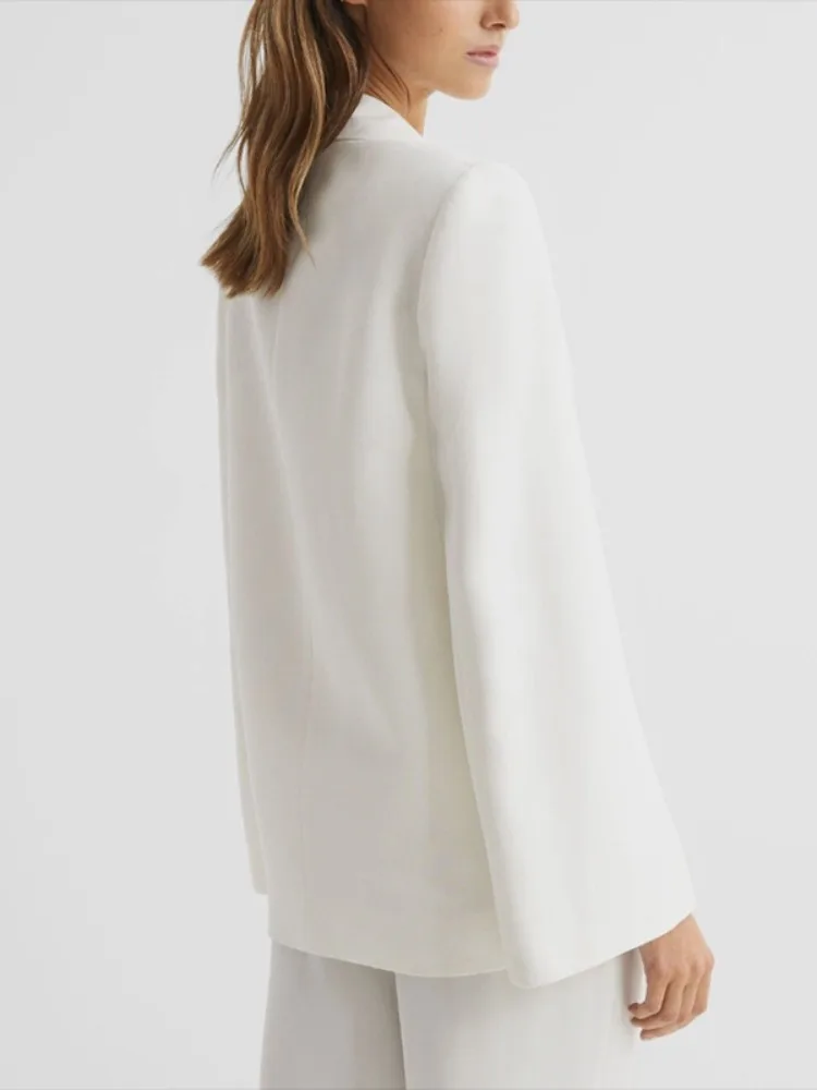 UOOZEE Office Lady Elegant Cape Sleeves Blazers Jackets Loose Solid Color Deep V-Neck Commuter Business White Suit Outerwears