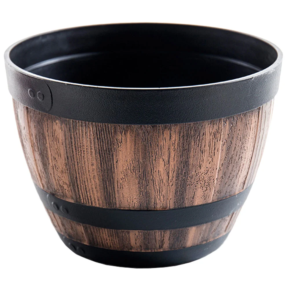 

Lotus Bowl Plastic Retro Imitation Wood Flower Pot Faux Wooden Planter for Garden Yard Balcony Office Safe