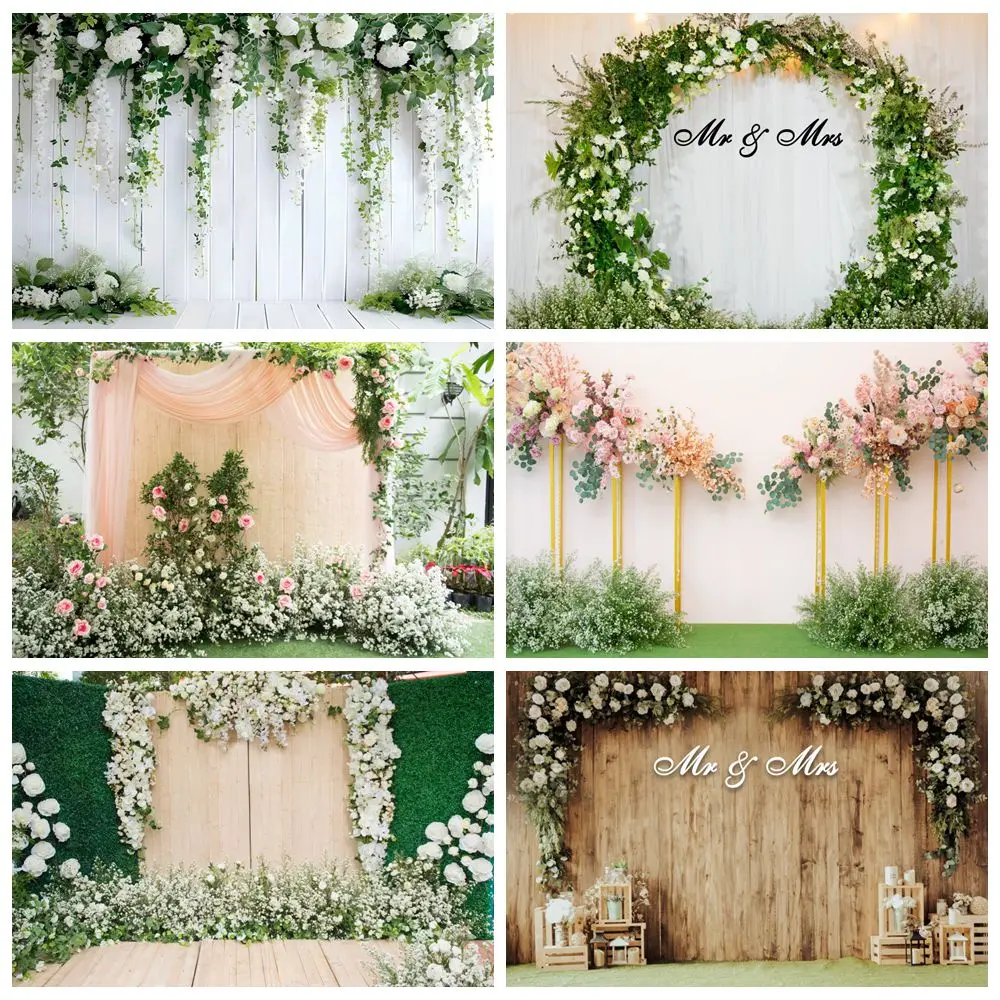 Indoor Wedding Photography Backdrop Floar Flower Curtain Bridal Shower Mr & Mrs Engagement Ceremony Portrait Photocall Backgound