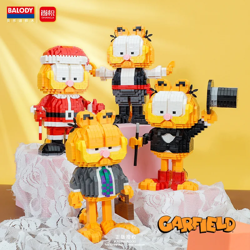 Balody Garfield Cat Micro Building Blocks Xmas Chef Pirate Cat Model Dragon Mini Brick Figure Toys For Christmas Gift