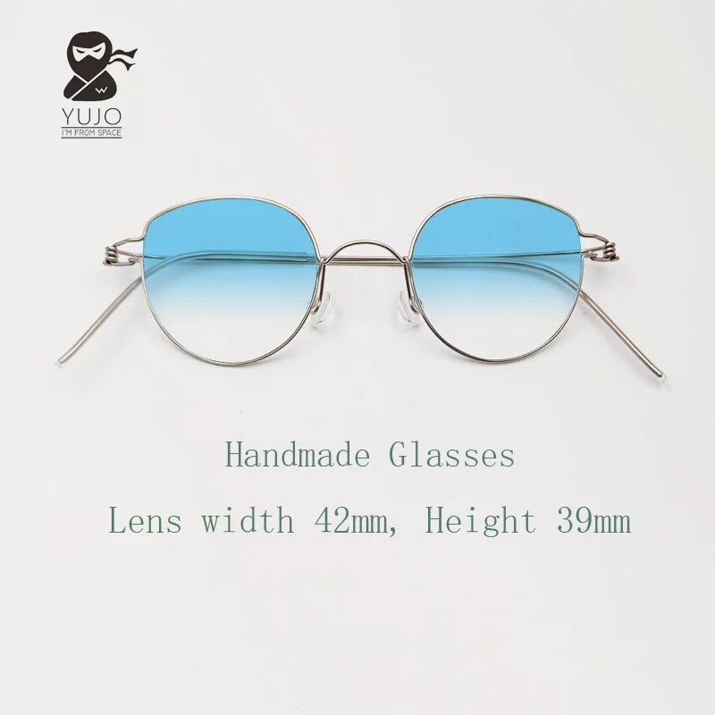Handmade screw free metal lightweight cat eye shaped eyeglass frame  prescription optical myopia presbyopia colored lens glasses