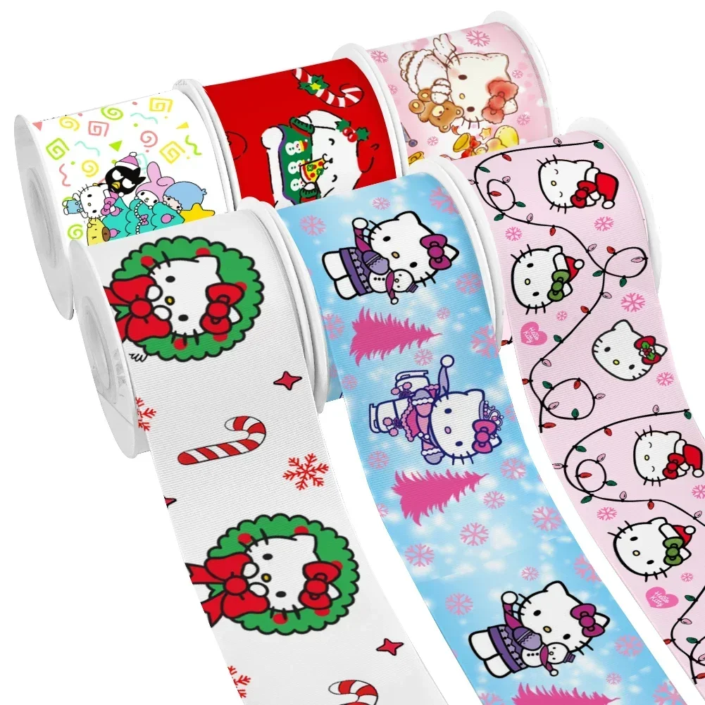 5 Yards Japanese Sanrio Christmas Hello Kitty Printing Grosgrain Ribbon For DIY Gift Wrapping