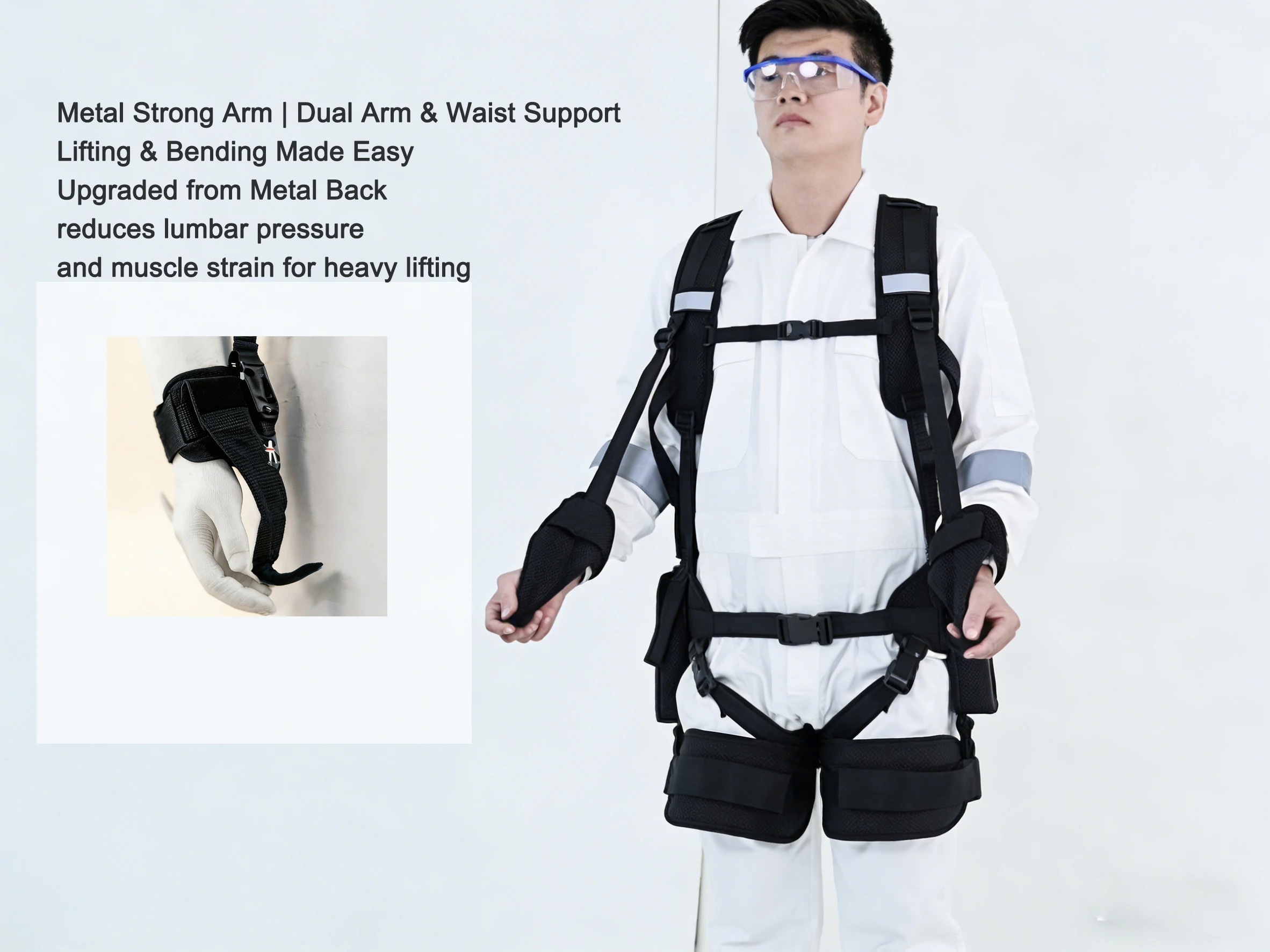 Upgraded Metal Back Exoskeleton With Arm Assistance For Lifting & Bending Tasks