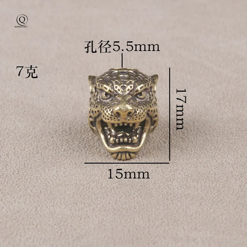 Leopard Head Sculpture Brass Knife Beads Outdoor EDC Umbrella Rope Pendants DIY Paracord Bracelets Accessories Lanyard Hangings