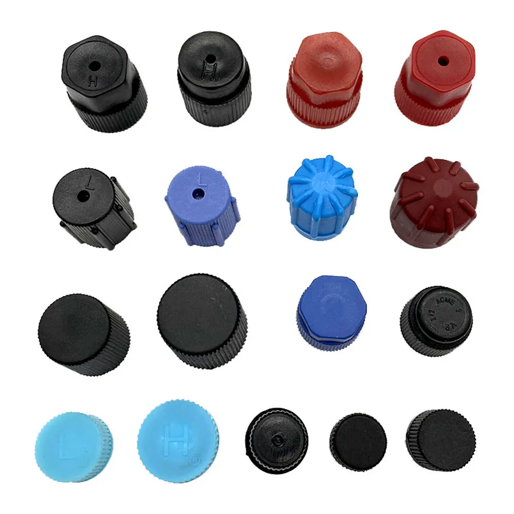 Car Air Conditioning Valve Cap High Low Pressure Dust Proof Plastic Cover Injector Sleeve 16pcs