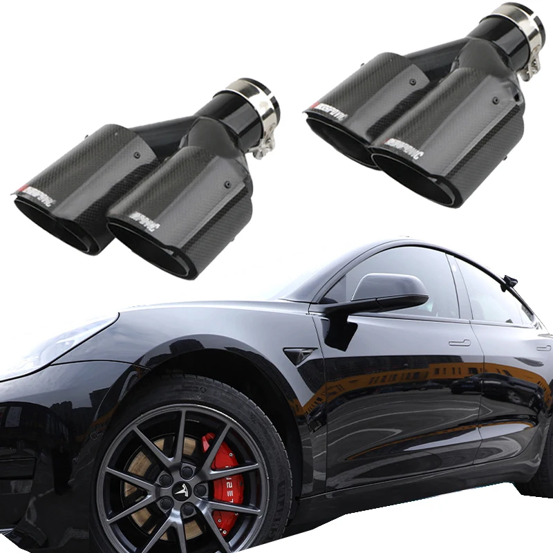 

High quality universal Car Modification Universal Dual Glossy black Auto Exhaust pipe muffler carbon fiber exhaust tip with logo