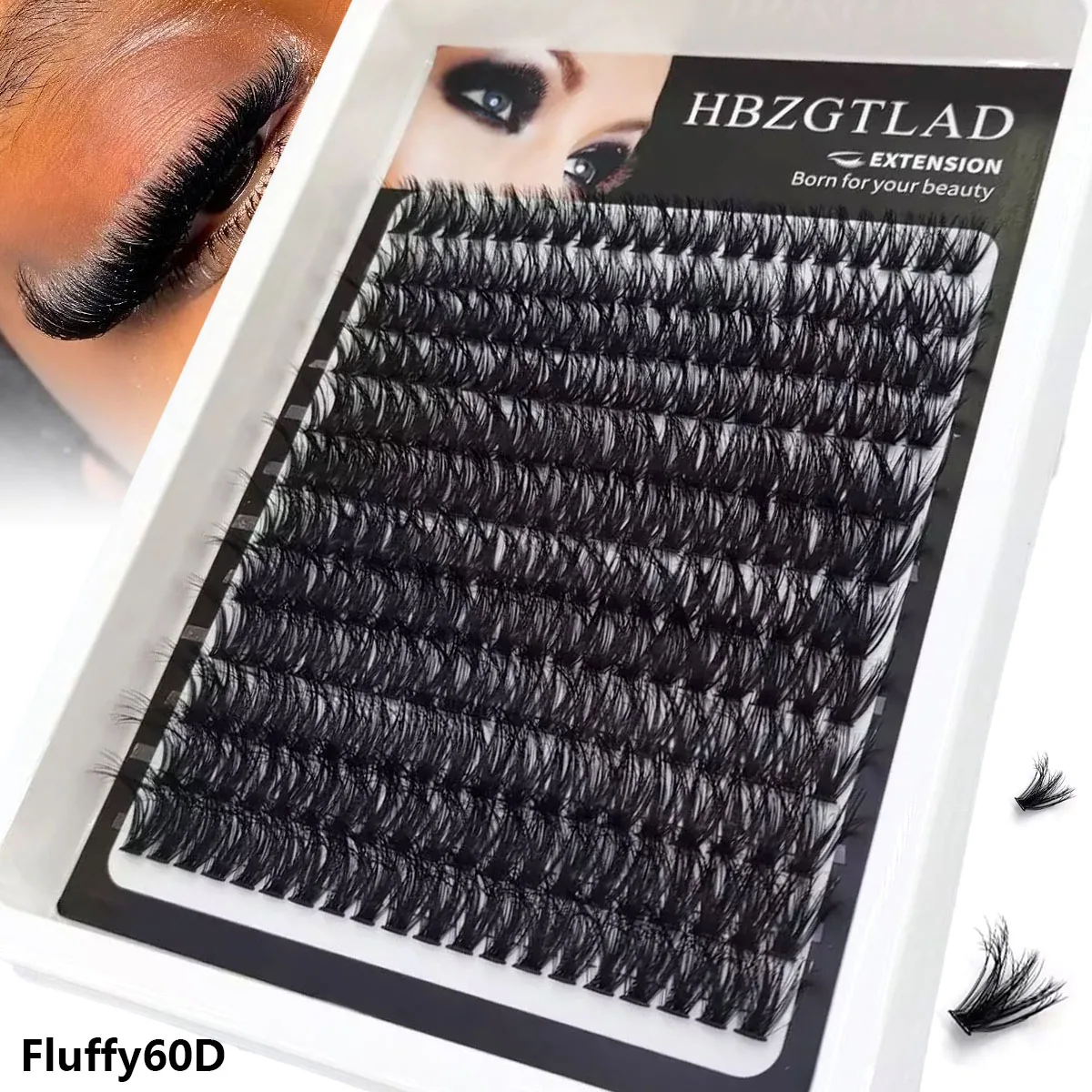 HBZGTLAD Neu 12 Reihen 60-200DMix 8D Flauschige Einzelwimpern-Cluster-Extensions für DIY-Wimpernverlängerung zu Hause, Cluster-Make-up-Wimpern – Detail 13