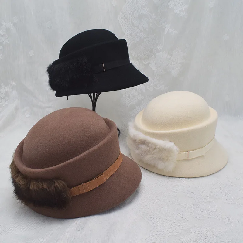 women's-high-end-temperament-true-mink-tail-beret-fashion-street-photo-hat-autumn-winter-party-dome-short-eaves-equestrian-hat