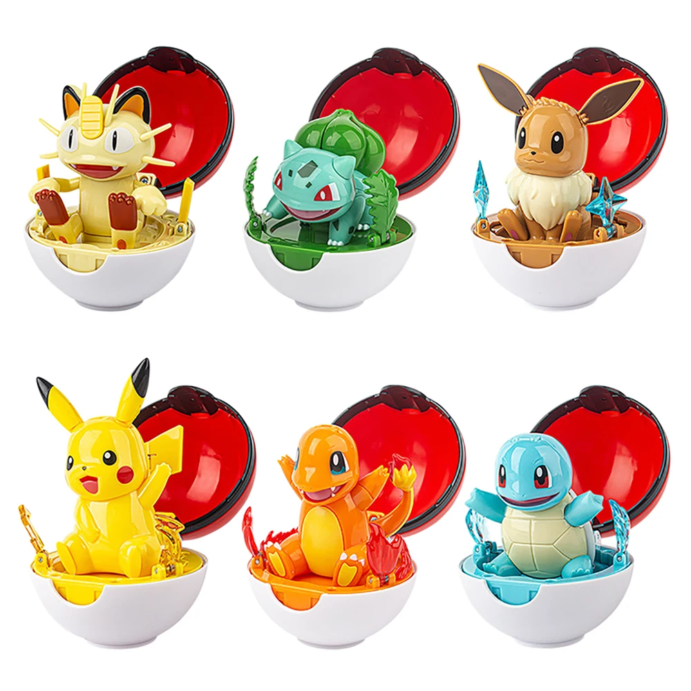Pokemon Pikachu Cubone Piplup Mimikyu Transformation Pokeball Scalable Anime Figure Doll Model Kids Christmas Toy Birthday Gifts