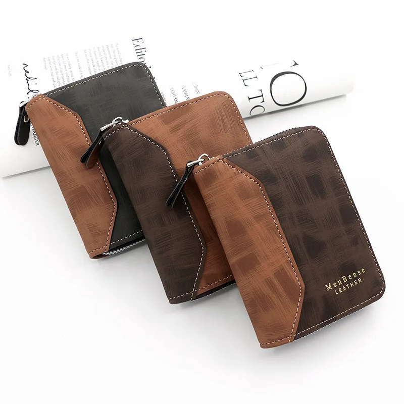 Fashion Splicing Matte Men's Short Chain Wallet, Bronzing Letter Vertical Change Bag, Card Bag, Coin Wallet.