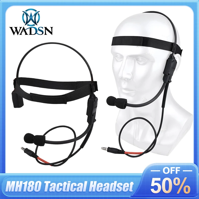 

WADSN Tactical MH180 MH180-V Bone Conduction Headset Speaker 7.0 PLUG kenwood U94 PTT Atlantic signal Earphone Airsoft Headphone