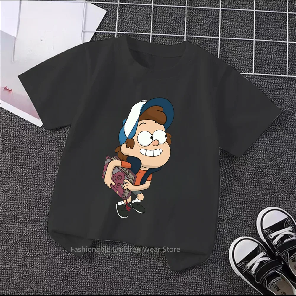 Disney's New Summer Fashion Gravity Falls Cartoon Tees for Boys and Girls Adorable O-neck Soft Tops, Perfect for Ages 3 to 14