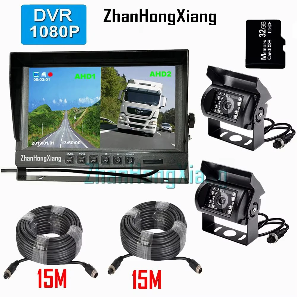 

2x AHD 1080P 18LED ИК ночного видения заднего хода камеры комплект + 9 "IPS автомобиль заднего вида DVR монитор системы для 12v/24V RV автобус грузовик
