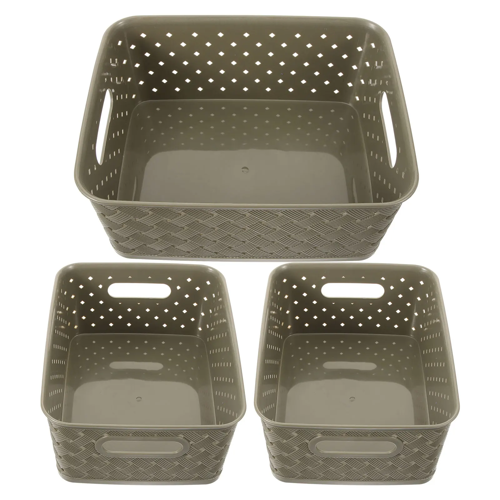 

3pcs Storage Box with Handle Small Woven Basket for Desktop Shelf Home Office Bedroom Bathroom Organization Plastic Reusable Bin