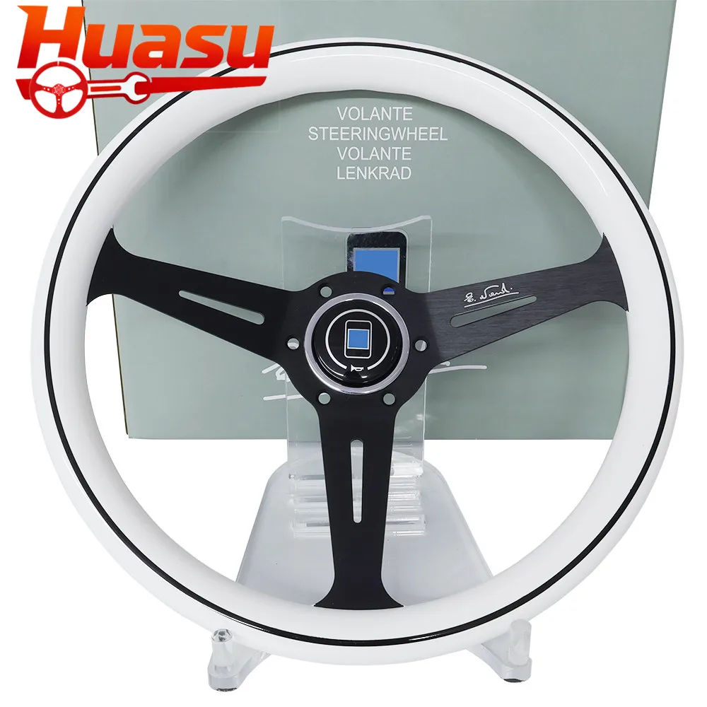 Racing Steering Wheel White 14inch 358mm Universal Car Sports Steering Wheel 74mm PCD Concave