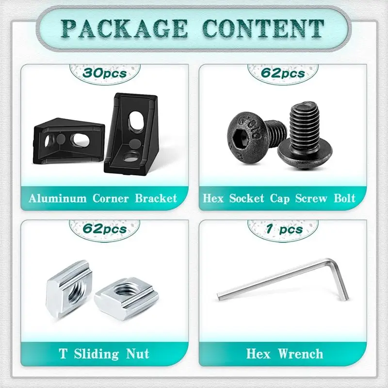 A74E-T Slot Nuts And Bolts Included In 30 Set 2028 Aluminum Profile Black Right Angle Corner Bracket Kit