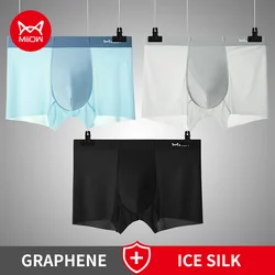 MiiOW 3pcs Ultra-thin Translucent Men's Briefs 120S Ice Silk Seamless Men Boxer Shorts Summer Silky Underwear Sexy Underpants